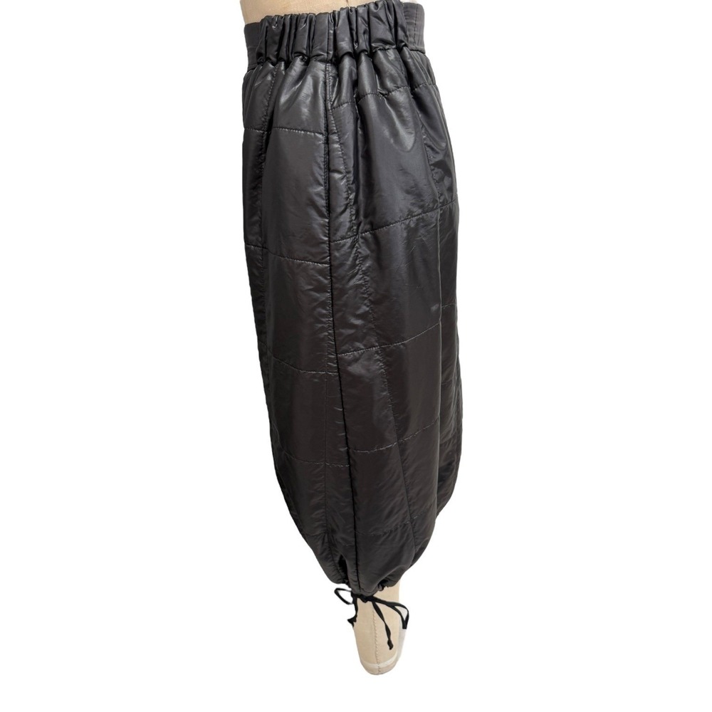 LUUKAA Black Quilted Puffer Midi Skirt Sz 6 Drawstring Hem Elastic Waist Pockets - Picture 5 of 8